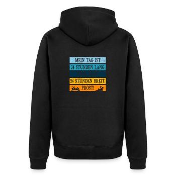 Mein tag ist 24 stunden lang aber 24 Stunden breit - Unisex Premium Bio Zip Hoodie - Schwarz - Hinten - Nico (187cm)