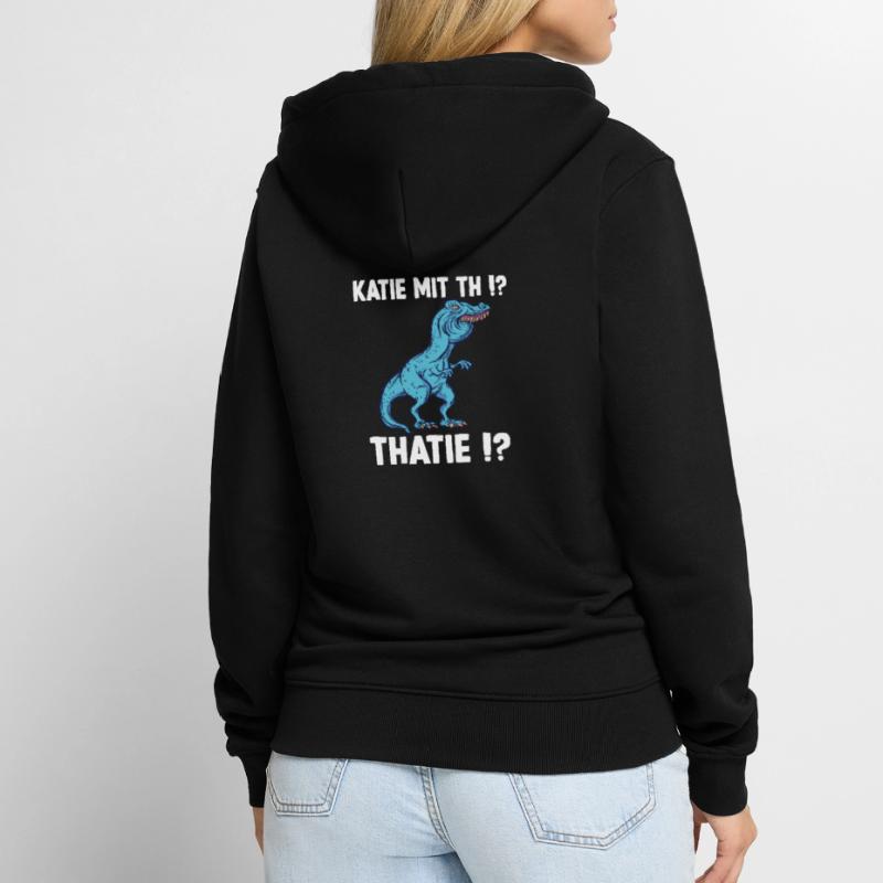 Katie oder Kathie T-Rex Überbiss Dinosaurier Meme Unisex Premium Bio Zip Hoodie