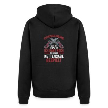 Baumfäller Holzfäller Kettensäge Zimmermann - Unisex Premium Bio Zip Hoodie - Schwarz - Hinten - Nico (187cm)