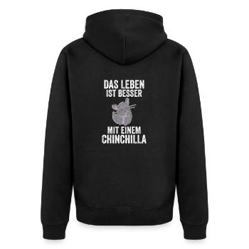 Das Leben ist besser mit einem Chinchilla - Unisex Premium Bio Zip Hoodie - Schwarz - Hinten - Nico (187cm)