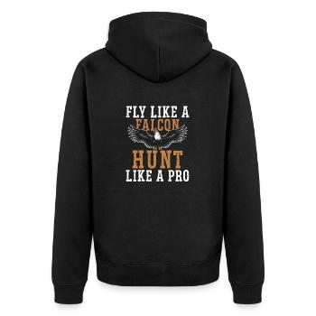 Fliegen Wie Ein Falke Jagen Wie Ein Profi - Unisex Premium Bio Zip Hoodie - Schwarz - Hinten - Nico (187cm)