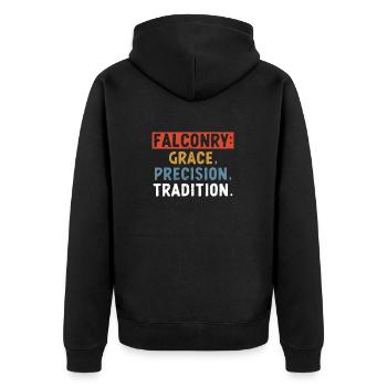 Falknerei Grace Precision Tradition Falkenjäger - Unisex Premium Bio Zip Hoodie - Schwarz - Hinten - Nico (187cm)