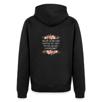 Today, coffee is treated with the middle finger - Unisex Premium Organic Zip Hoodie - black - Back - Nico (187cm)