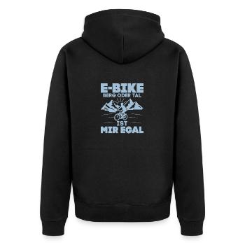 E-Bike Berg oder Tal ist mir egal Elektrofahrrad E - Unisex Premium Bio Zip Hoodie - Schwarz - Hinten - Nico (187cm)