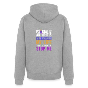 L’arthrite psoriasique peut défier ma vie, - Veste à capuche bio Premium Unisexe - gris chiné - Dos - Nico (187cm)