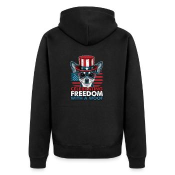 Chihuahua célèbre la liberté avec un woof - Veste à capuche bio Premium Unisexe - noir - Dos - Nico (187cm)