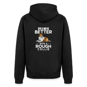 Langhaarcollie Rough Collie Hund - Unisex Premium Bio Zip Hoodie - Schwarz - Hinten - Nico (187cm)