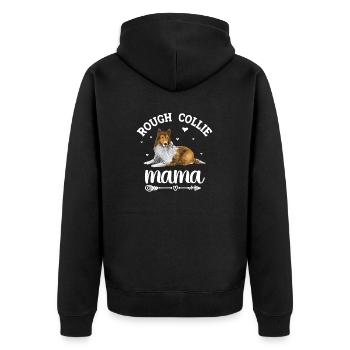 Langhaarcollie Rough Collie Hund - Unisex Premium Bio Zip Hoodie - Schwarz - Hinten - Nico (187cm)