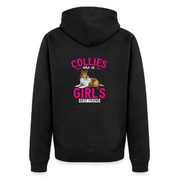 Langhaarcollie Rough Collie Hund - Unisex Premium Bio Zip Hoodie - Schwarz - Hinten - Nico (187cm)