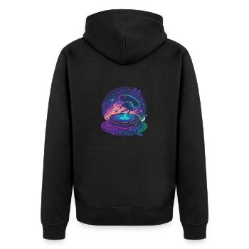 Galaktischer Plattenspieler - Unisex Premium Bio Zip Hoodie - Schwarz - Hinten - Nico (187cm)