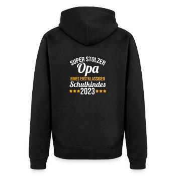Stolzer Opa eines Schulkind 2023 Einschulung - Unisex Premium Bio Zip Hoodie - Schwarz - Hinten - Nico (187cm)