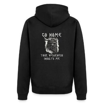 Provokantes Wikinger Motiv Nordische Mythologie - Unisex Premium Bio Zip Hoodie - Schwarz - Hinten - Nico (187cm)