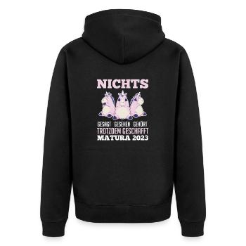 Maturant 2023 Abschluss Einhorn Matura - Unisex Premium Bio Zip Hoodie - Schwarz - Hinten - Nico (187cm)