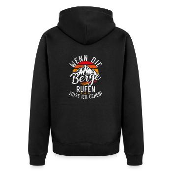 Wenn die Berge rufen, muss ich gehen - Design - Unisex Premium Bio Zip Hoodie - Schwarz - Hinten - Nico (187cm)