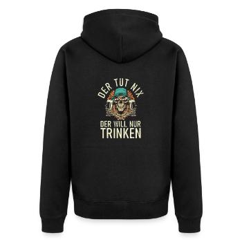 Der tut nix der will nur trinken - Design - Unisex Premium Bio Zip Hoodie - Schwarz - Hinten - Nico (187cm)