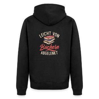 Leicht von Büchern abgelenkt selbst designt Design - Unisex Premium Bio Zip Hoodie - Schwarz - Hinten - Nico (187cm)