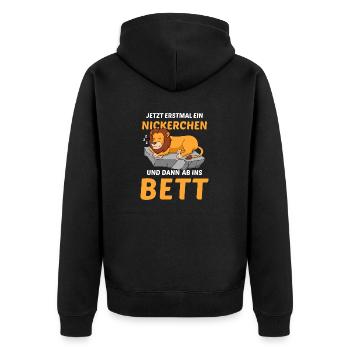 Schlafmütze Faulenzen Schlafen Pyjama Löwe - Unisex Premium Bio Zip Hoodie - Schwarz - Hinten - Nico (187cm)