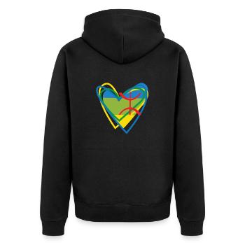 Ich bin Kabylen in meinem Herzen AMAZIGH - Unisex Premium Bio Zip Hoodie - Schwarz - Hinten - Nico (187cm)