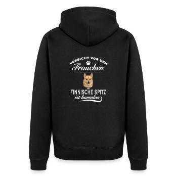 Vorsichtvor dem Frauchen - Finnischer Spitz - Unisex Premium Bio Zip Hoodie - Schwarz - Hinten - Nico (187cm)