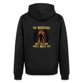 Die Berge rufen, und ich muss gehen - Unisex Premium Bio Zip Hoodie - Schwarz - Hinten - Nico (187cm)