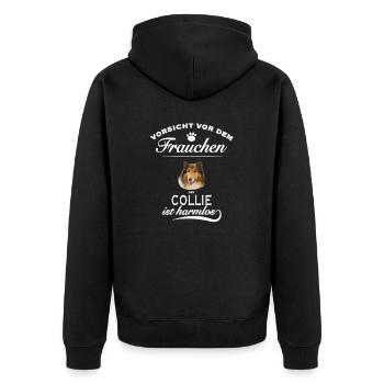 Vorsicht vor dem Frauchen - der Collie ist harmlos - Unisex Premium Bio Zip Hoodie - Schwarz - Hinten - Nico (187cm)