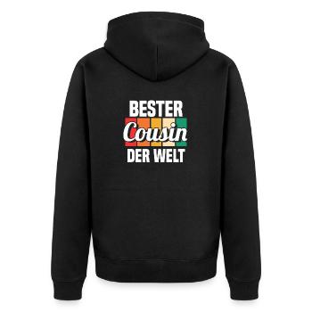 Bester Cousin - Unisex Premium Bio Zip Hoodie - Schwarz - Hinten - Nico (187cm)