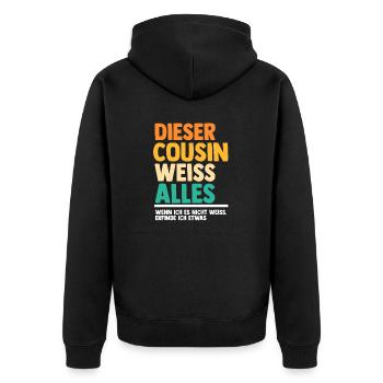Cousin - Unisex Premium Bio Zip Hoodie - Schwarz - Hinten - Nico (187cm)