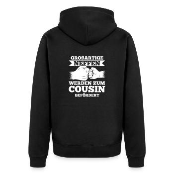 Neffe Cousin - Unisex Premium Bio Zip Hoodie - Schwarz - Hinten - Nico (187cm)
