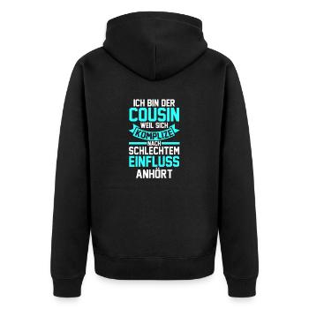 Cousin - Unisex Premium Bio Zip Hoodie - Schwarz - Hinten - Nico (187cm)