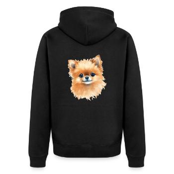 Dessin à l’aquarelle miniature de Spitz - Veste à capuche bio Premium Unisexe - noir - Dos - Nico (187cm)