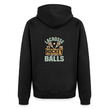 Lacrosse It's Like Hockey But With Balls Player Te - Unisex Premium Bio Zip Hoodie - Schwarz - Hinten - Nico (187cm)