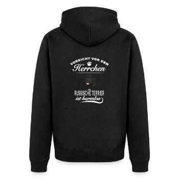 Vorsicht vor dem Herrchen - Russischer Terrier - Unisex Premium Bio Zip Hoodie - Schwarz - Hinten - Nico (187cm)