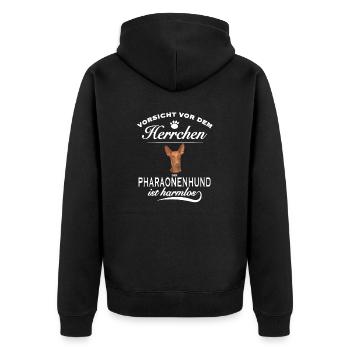 Vorsicht vor dem Herrchen, harmlos - Pharaonenhund - Unisex Premium Bio Zip Hoodie - Schwarz - Hinten - Nico (187cm)