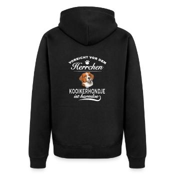 Vorsicht vor dem Herrchen, harmlos - Kooikerhondje - Unisex Premium Bio Zip Hoodie - Schwarz - Hinten - Nico (187cm)
