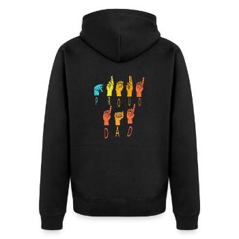 Proud dad Zeichensprache - Stolzer Vater - Unisex Premium Bio Zip Hoodie - Schwarz - Hinten - Nico (187cm)