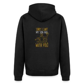 Tut mir leid, dass ich nicht kann, mein Sohn hat - Unisex Premium Bio Zip Hoodie - Schwarz - Hinten - Nico (187cm)