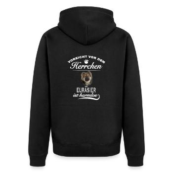 Vorsicht vor dem Herrchen, Hund harmlos - Eurasier - Unisex Premium Bio Zip Hoodie - Schwarz - Hinten - Nico (187cm)