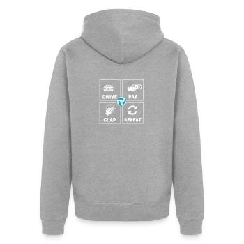Fahren Bezahlen Klatschen Wiederholen Essen Schlaf - Unisex Premium Bio Zip Hoodie - Grau meliert - Hinten - Nico (187cm)