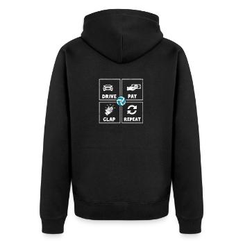Driving, paying, clapping, repeating, eating, sleeping, - Unisex Premium Organic Zip Hoodie - black - Back - Nico (187cm)