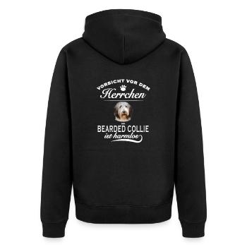 Vorsicht vor dem Herrchen - Bearded Collie - Unisex Premium Bio Zip Hoodie - Schwarz - Hinten - Nico (187cm)