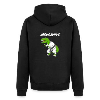 Kampfsport Kampfkunst Jitsuosaurus Jiu Jitsu - Unisex Premium Bio Zip Hoodie - Schwarz - Hinten - Nico (187cm)