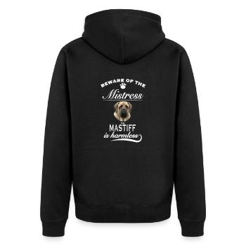 Beware of the mistress, harmless Mastiff - Unisex Premium Organic Zip Hoodie - black - Back - Nico (187cm)
