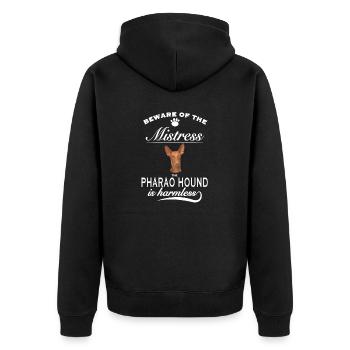 Beware of the mistress, harmless Pharaoh Hound - Unisex Premium Organic Zip Hoodie - black - Back - Nico (187cm)