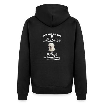 Beware of the mistress, harmless Kuvasz - Unisex Premium Bio Zip Hoodie - Schwarz - Hinten - Nico (187cm)
