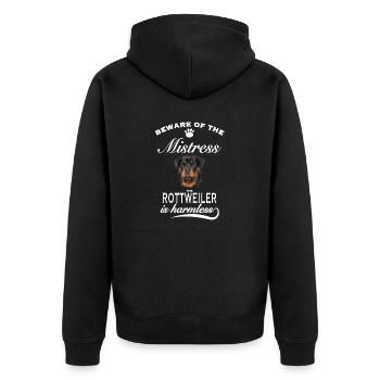Beware of the mistress, harmless Rottweiler - Unisex Premium Bio Zip Hoodie - Schwarz - Hinten - Nico (187cm)