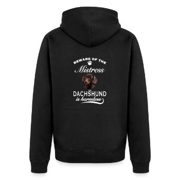 Méfiez-vous de la maîtresse, teckel inoffensif - Veste à capuche bio Premium Unisexe - noir - Dos - Nico (187cm)