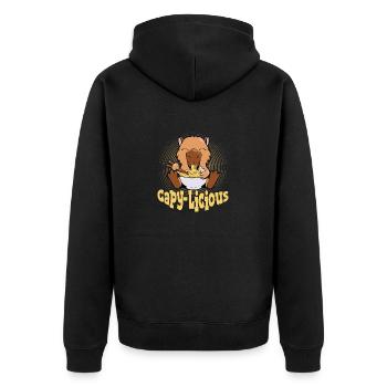 Capy-Licious Capybara Rodent Mammal - Unisex Premium Bio Zip Hoodie - Schwarz - Hinten - Nico (187cm)