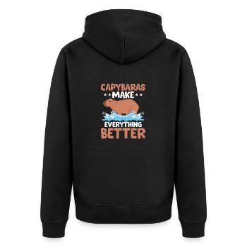 Capybaras Make Everything Better Capibara Owner Ro - Unisex Premium Bio Zip Hoodie - Schwarz - Hinten - Nico (187cm)