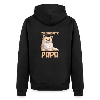 Hund Zwergspitz Papa - Unisex Premium Bio Zip Hoodie - Schwarz - Hinten - Nico (187cm)