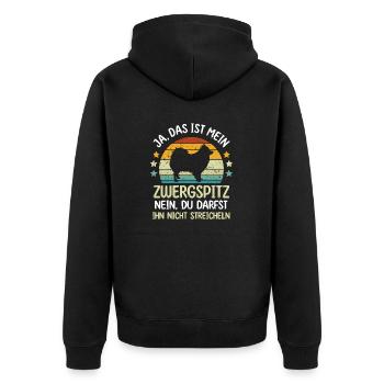 Hund Zwergspitz - Unisex Premium Bio Zip Hoodie - Schwarz - Hinten - Nico (187cm)